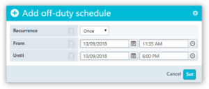 Duty Schedule dialog window